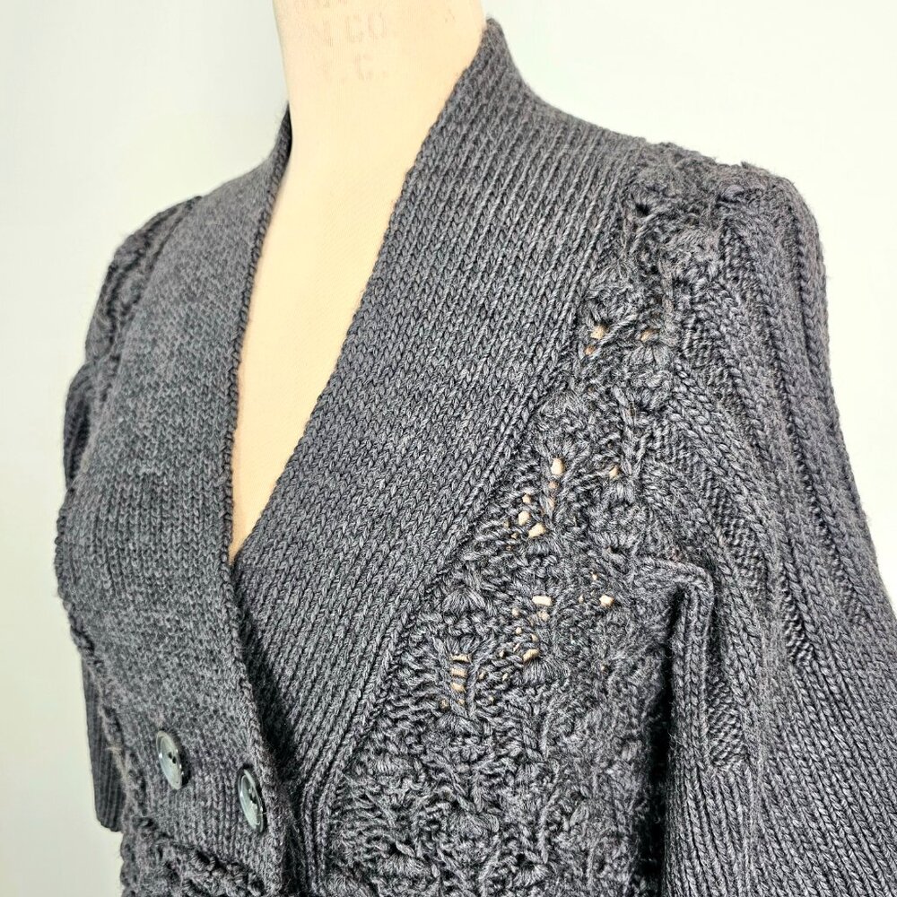 U Knits Charcoal Pointelle Shawl Collar Cardigan Sweater Medium - Picture 7 of 13